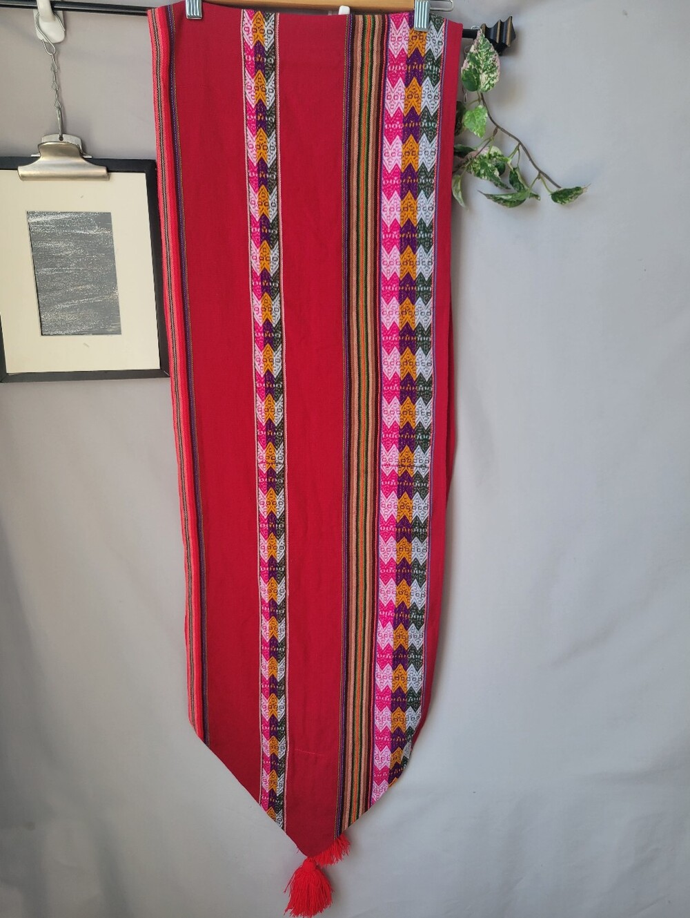 Peruvian Handwoven Table Runner with Tassels Red 89" x 14.5"
